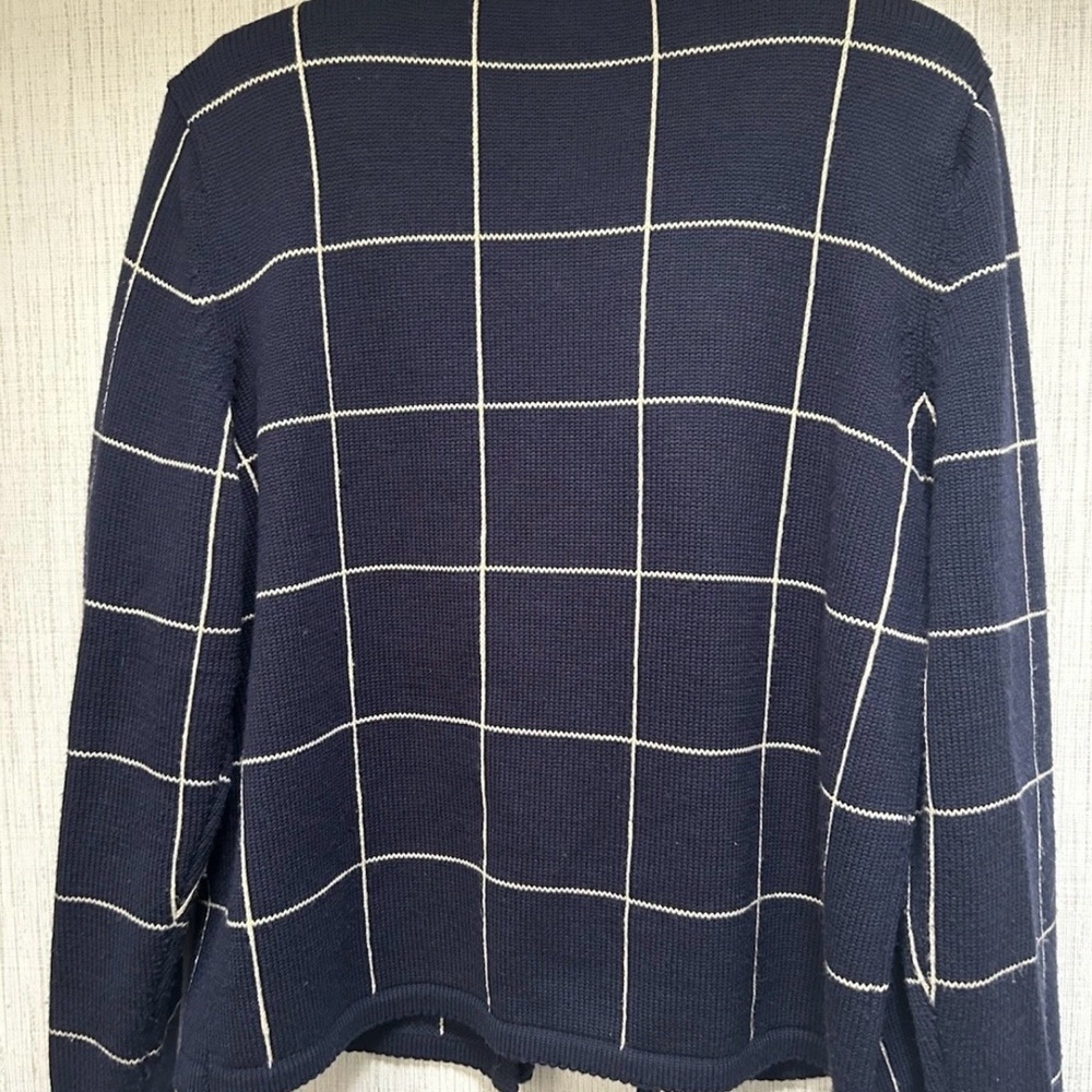 Susan Bristol Vintage Navy Striped Floral Embroidered Wool Blend Cardigan Preppy - Picture 5 of 7